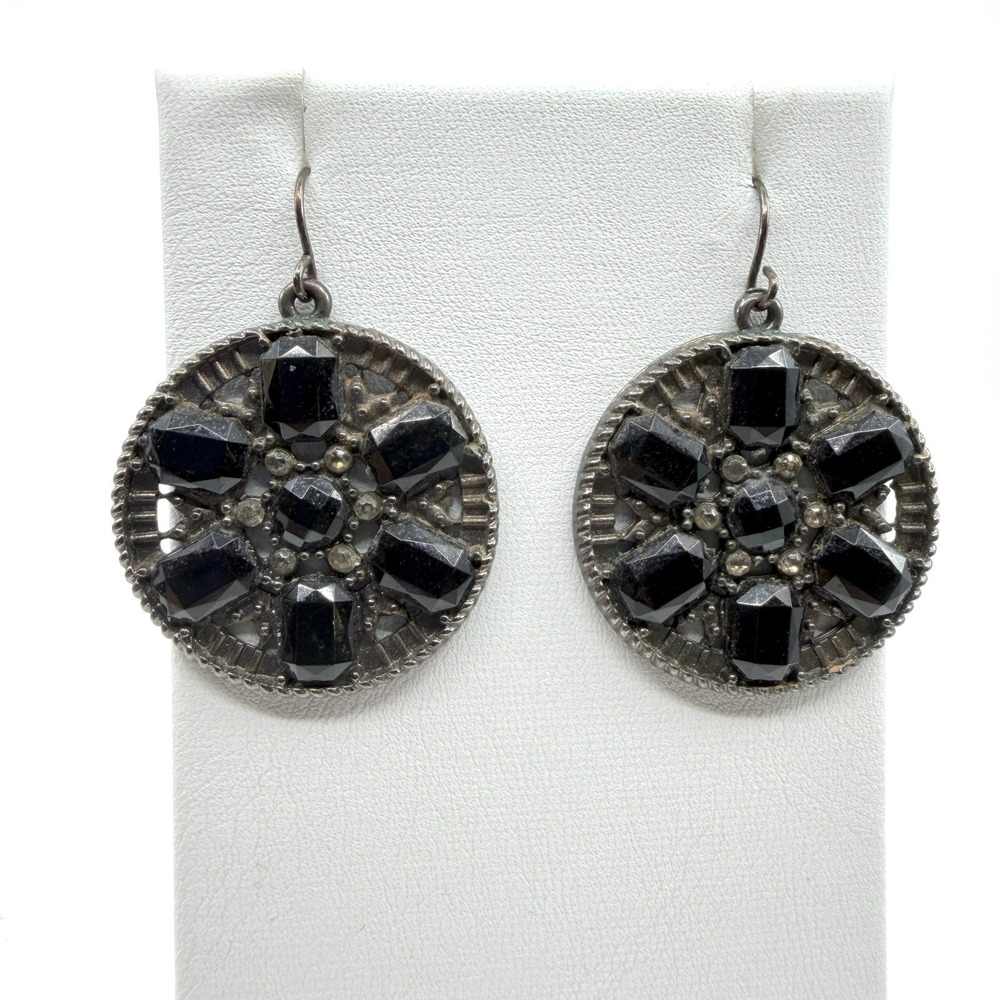 Black Faceted Stone Statement Earrings Gothic Round Dangle Jewelry Boho Gift